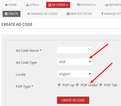 create popads adcode