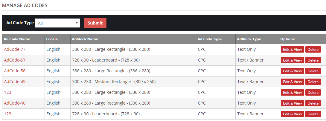 manage adcodes