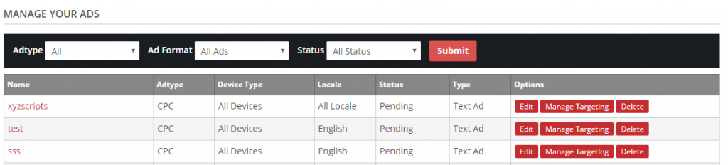 Manage Ads | XYZScripts Help