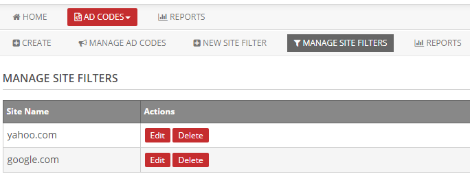 manage site filters