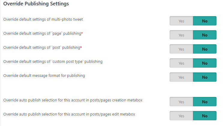 override publishing settings twitter