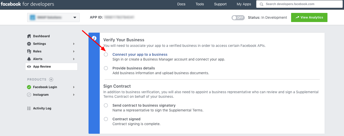 verify business - connect app to business