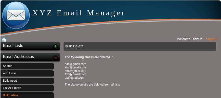 Emails deleted using the bulk delete procedure