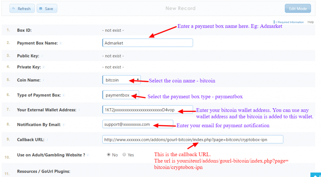 Gourl Bitcoin Addon | XYZScripts Help