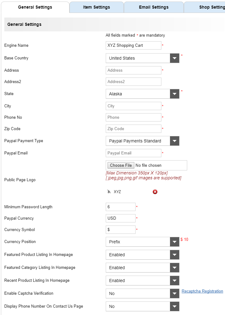 general settings