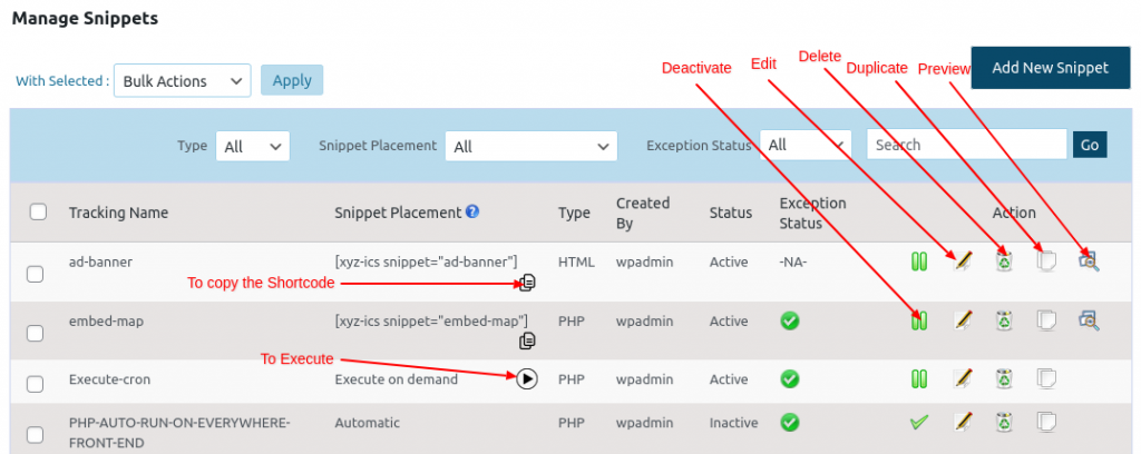 Manage Snippet