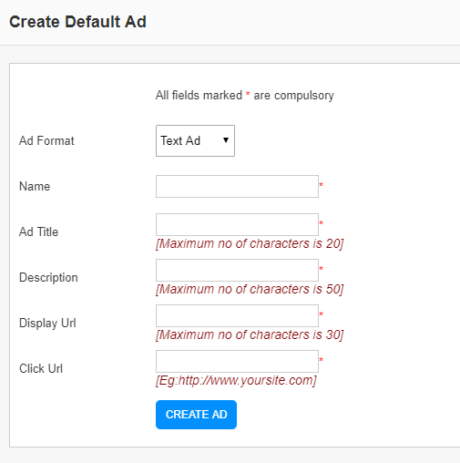 create default text ad