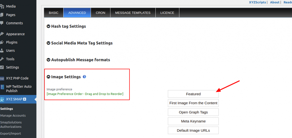 Social Media Auto Publish Premium Advanced Image Settings